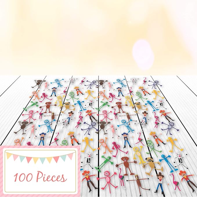 Fun Express Mega Bendable Toy Bulk Assortment 100 Pieces - Party Favors for Kids 4-8 & 8-12 | Classroom Prizes, Treasure Box Toys, Goodie Bag Stuffers | Birthday Party Supplies & Halloween Rewards