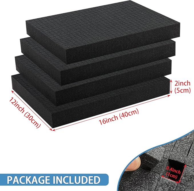 Pick and Pluck Foam Inserts, Pre-cubed Pick Apart Sheets for Crafts Toolbox Game Box Camera Cases Drawer Storage (4Pcs 16 x 12 x 2 Inch)