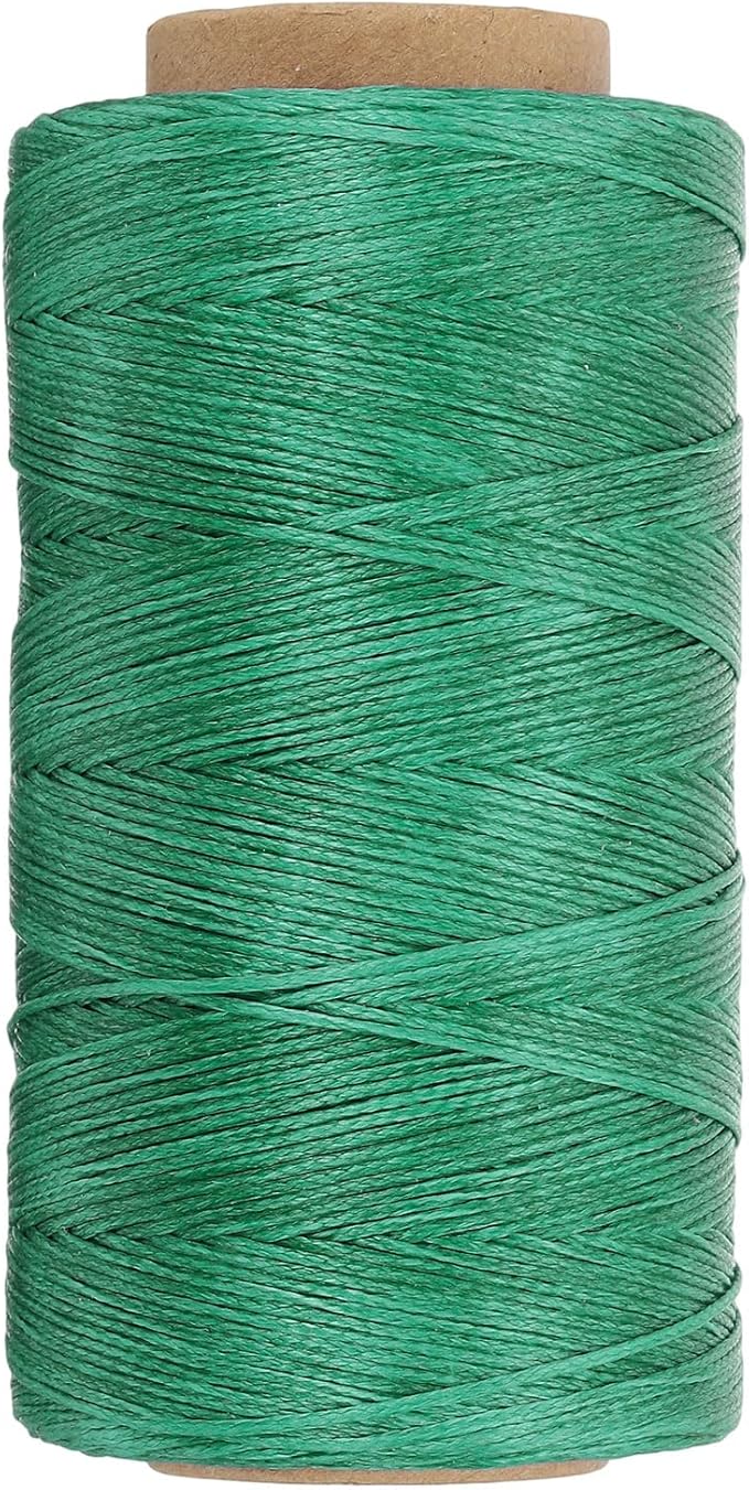 PATIKIL 284 Yard Flat Waxed Thread 150D 1mm Leather Sewing Cord for Repairing Shoes Bags Wallets Jewelry Making DIY Leather Craft, Peacock Green