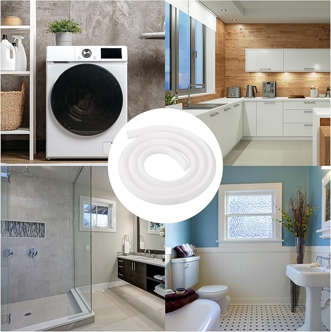 uxcell Flexible Molding Trim, 59 Inch Flexible Quarter Round Molding Silicone Peel and Stick Trim Self Adhesive Shower Water Barrier for Corner Decor Bathroom Kitchen, White