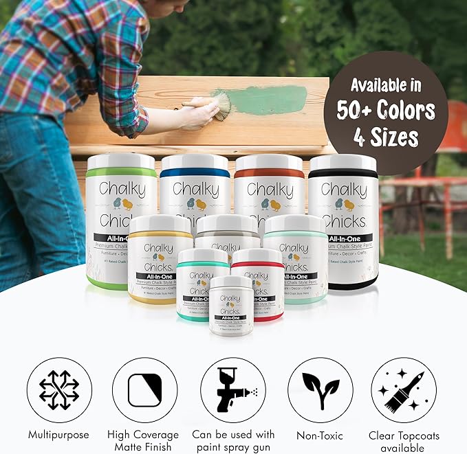 Chalky Chicks All-in-One Chalk Paint for Furniture or Cabinet - 16 Fl Oz - Matte Finish Alaskan Brown Bear for Metal, Wood Furniture Paint - No Sanding All-in-One for Home Decor & Crafts, USA Made