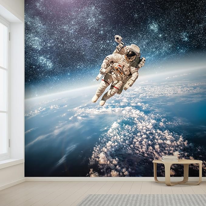 wall26 Wall Sticker/Wall Mural an Astronaut Floating About Planet Earth, Not Peel and Stick, Non-Woven Wallpaper Decorative for Bedroom, Living Room,Office - 132x120 inches