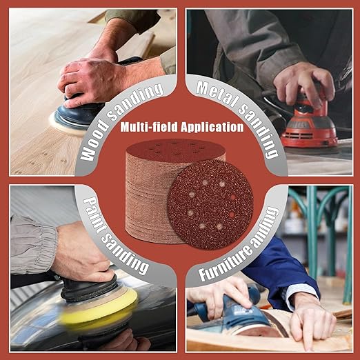 400 Grit 5 Inch Sanding Discs Hook and Loop Sandpaper, 150 PCS 8 Hole Adhesive Fine Sand Paper for Random Orbital Sander
