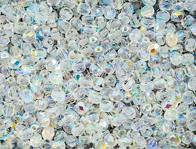 100 pcs of Faceted Fire Polished Pressed Czech Glass Beads 4mm (0.16in), Crystal AB 00030-28701 BCV
