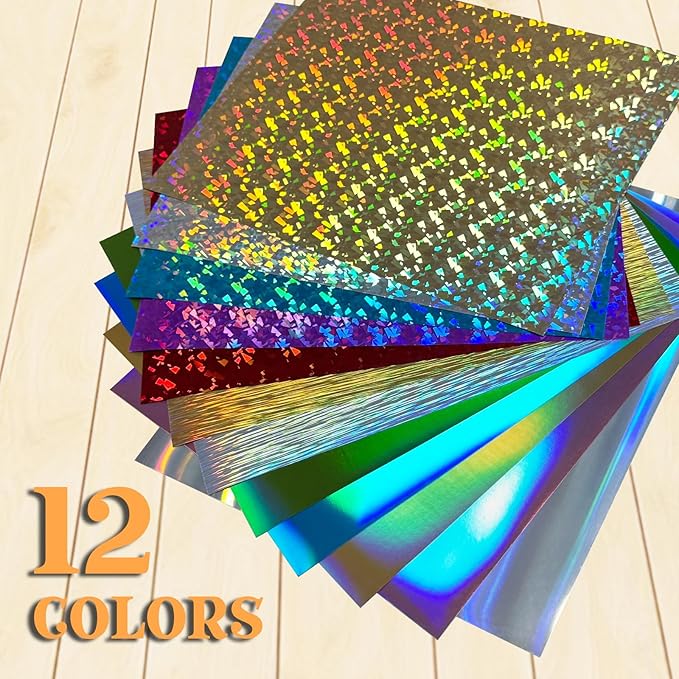 ROFISUESheet MetallicFoil HeatTransferVinyl12Inch*10Inch*12pcsBundleChrome HTV VibrantColors for Stunning T-Shirt DesignsPerfect forDIY (Foil Engraved Film in Thunder Color, 12Inch*10Inch*12pcs)