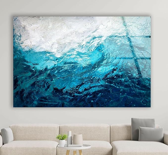 My Photostation.com Round 24'' Blue Waves Abstract Glass Wall ArtTempered Glass Printing Wall Decor Large Wall Art Wall Hangings