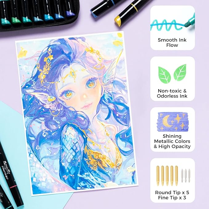 Ohuhu Acrylic Paint Pens 90 Colors: Dual Tips (Round & Fine) Acrylic Markers High Opacity Paint Markers Waterproof Lightfast for Rock Painting Easter Eggs Wood Glass Ceramic Canvas - Kakaako