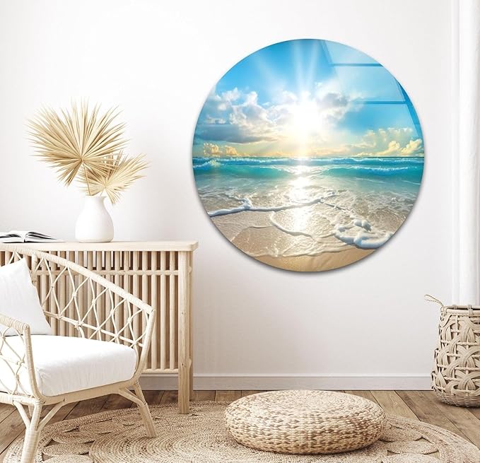 My Photostation.com 20Wx14H'' Beautiful Sunset & Ocean Glass Wall ArtTempered Glass Printing Wall Decor Large Wall Art Wall Hangings