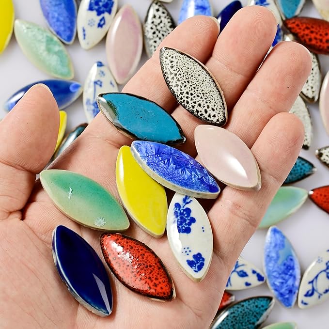 Red Petal Ceramic Tiles Mosaic Tiles, Bulk Ceramic Mosaic Pieces Stepping Stone Crafts Making Supplies for Home Outdoor Floor Vase Tabletop Decoration - 70pcs