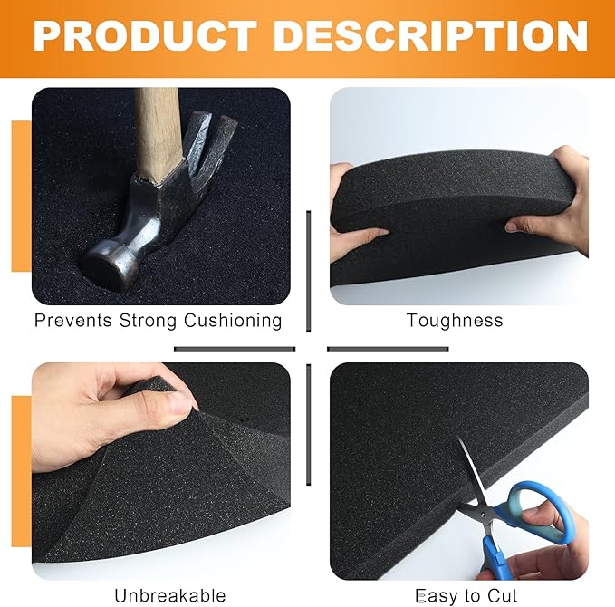 Eunice 2Pcs Polyurethane Foam Sheets - 16 x 12 x 1.5 Inch Cuttable Foam Inserts for Cases, Packing Foam Pads for Tool Box, Camera Storage and Crafts