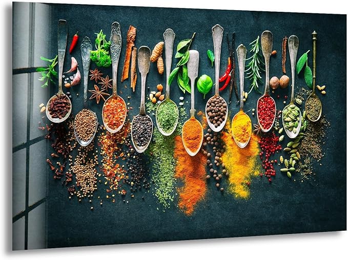 My Photostation.com 28Wx18H'' Spoon Spices Glass Wall ArtTempered Glass Printing Wall Decor Large Wall Art Wall Hangings