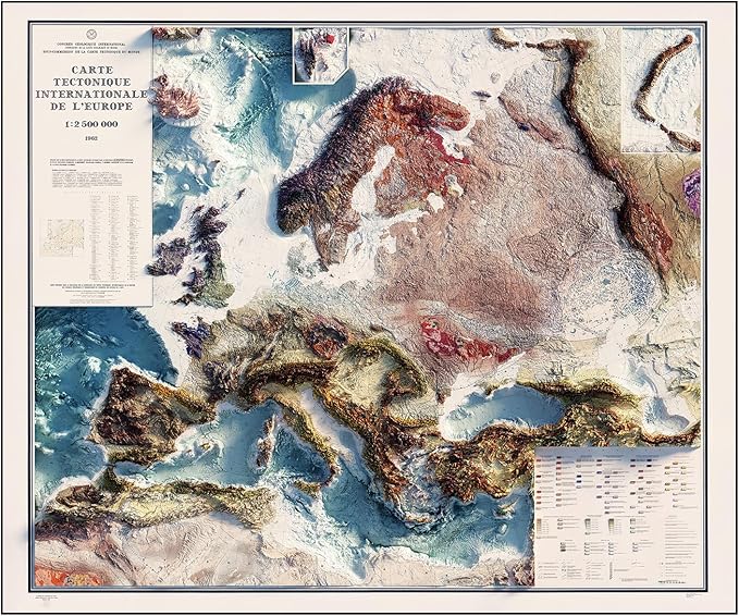Muir Way Shaded Relief Elevation Map of Europe - Vintage-Style Topographic Wall Art with Map Look - Unframed Flat Paper Print, 48x40