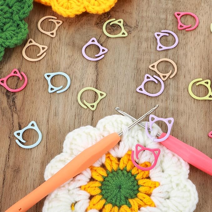 36Pcs Cat Stitch Markers for Crocheting, Cat Metal Crochet Stitch Marker Ring, Multicolor Knitting Stitchs Markers for DIY Weaving Knitting Sewing Tools