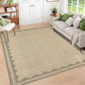Scalloped Washable Rug 8x10 Area Rugs for Living Room, Solid Jute Rug for Bedroom Girls, Non Slip Scalloped Throw Rugs with Rubber Back, Soft Dorm Nursery 8x10 Carpet for Dining Room