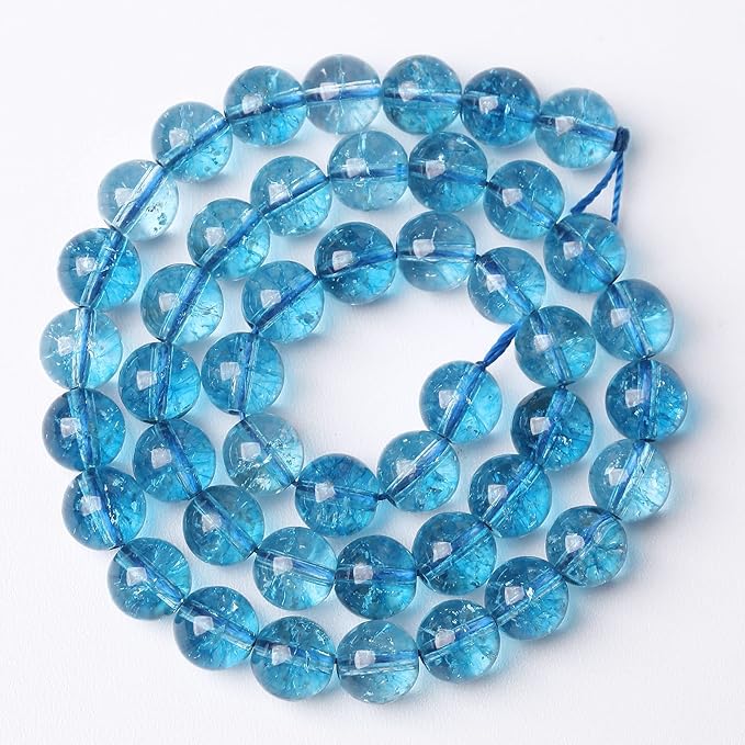 90pcs 8mm Blue Topaz Crystal Quartz Natural Stone Round Loose Beads for Jewelry Making DIY Bracelet Necklace Earrings 32" 2 Strands