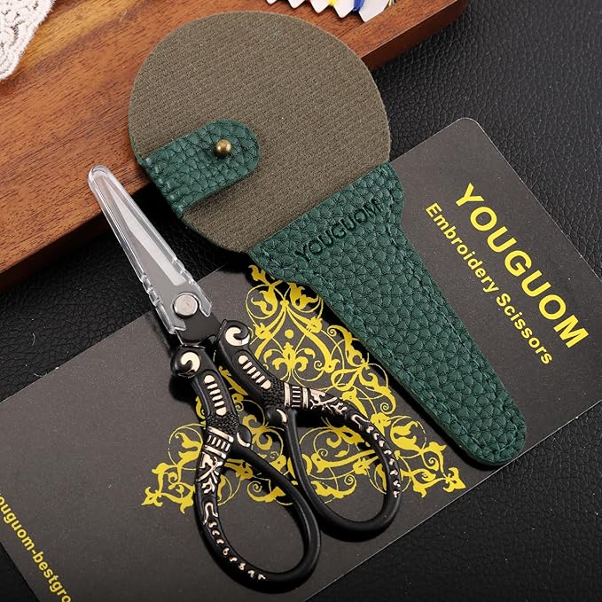 Antique Scissors with Cover, Sharp Sewing Scissor for Craft Needlework Cross Stitch, Small Thread Snips Little Detail Shears Black DIY Tools