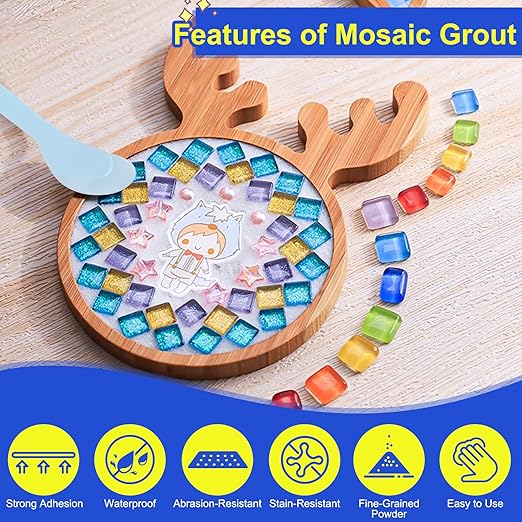 Mosaic Tile Grout, Mosaic Crystal Grout for Crafts, Essential for Handmade Grouting, DIY Projects Accessories Transparent Crystal Sanded, Mosaics Crystal Sealant for All Tiles (Translucent, 7oz)