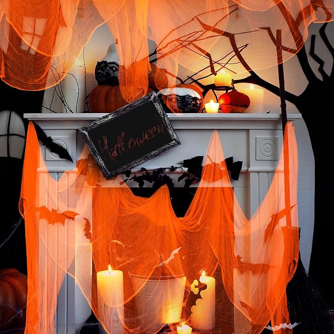Boao Halloween Cheese cloth 39.37 x 393.7 Inch Orange Cheesecloth Roll for Crafts Large Cotton Muslin Gauze Fabric for Halloween Outdoor & Indoor Spooky Decoration