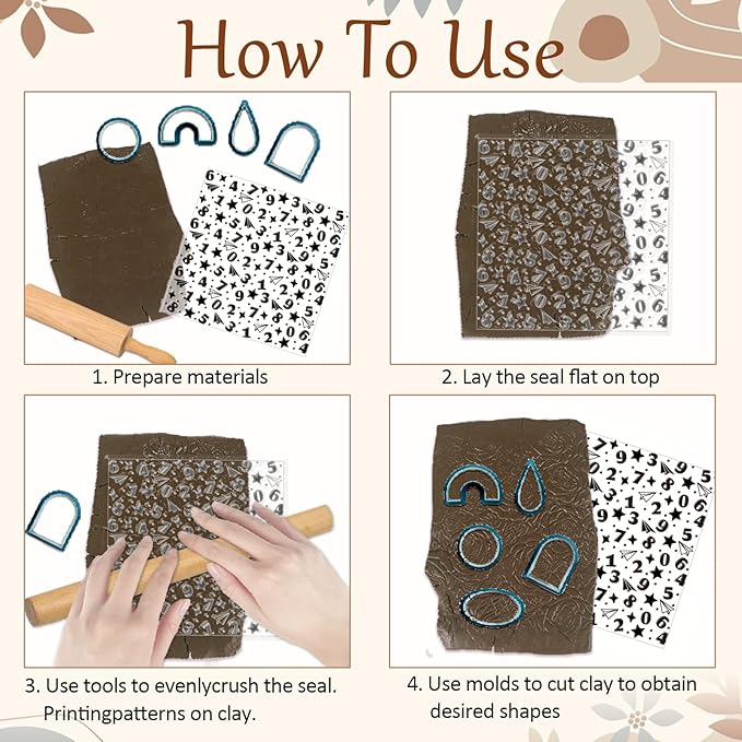 CHGCRAFT Numbers Pattern Polymer Clay Texture Sheet Stars and Paper Airplanes Silicone Texture Mat for Polymer Clay Making Earrings Jewelry DIY Crafts 5.5 × 5.5 Inch