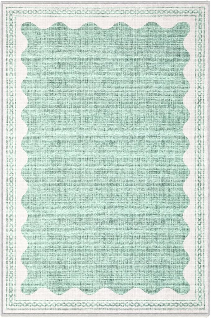 Scalloped Rug 2x3 Rugs for Entryway, Solid Green Rug Small Area Rugs Non Slip Scalloped Bath Mat, Washable Front Door Mat Indoor Entrance,Soft Girls Nursery Dorm Carpet for Bedroom Kitchen