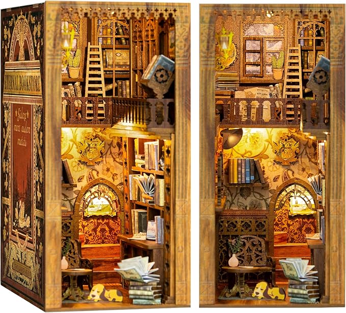 CUTEBEE Book Nook Kit - DIY Miniature House Dollhouse Kit for Adults and Teens, Booknook Tiny House Bookshelf Decor 3D Wooden Puzzle, Gifts for Family, Friends Eternal Bookstore