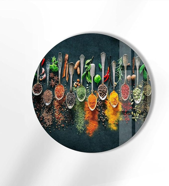 My Photostation.com 31.5''(80cm) Diameter Colorful Herbs Round Glass Wall Art Tempered Glass Printing Wall Decor Large Wall Art Wall Hangings