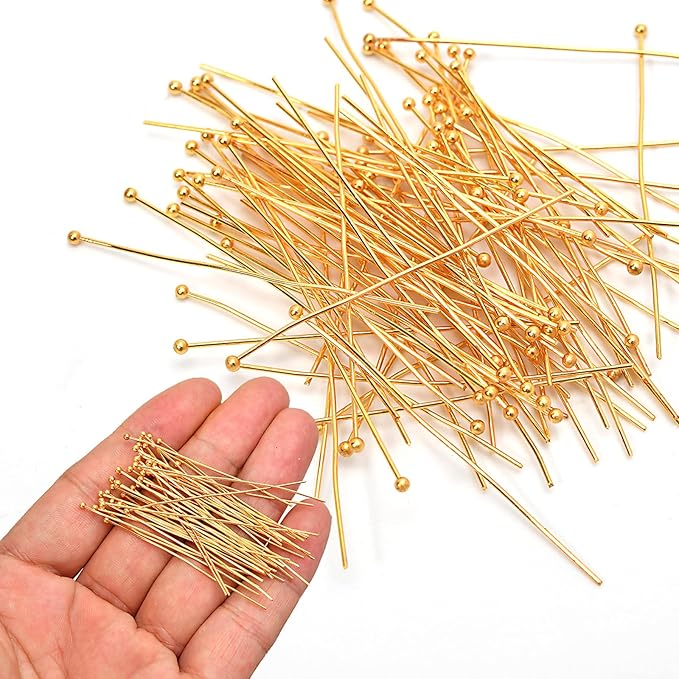 260pcs 18K Gold Filled Ball Pins Non Tarnish Craft Earring Bracelet Jewelry Making Accessories Supplies (20mm (0.78in）, Gold-Ball Pin)