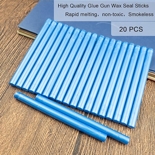 Wax Seal Stick, Ioggtser 20PCS Mini Glue Gun Wax Seal Stick for Wax Seal Stamp, Sealing Wax Sticks for Wedding Invitations, Cards, Envelopes (Sky Blue)