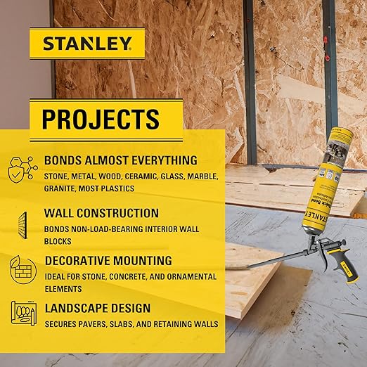 Stanley Quick Bond Adhesive Foam - 12x24oz, Reliable Bond Adhesive for Various Materials, Strong bonding, No Mixing, Gun Use, Gun NOT Included | 12 Pack