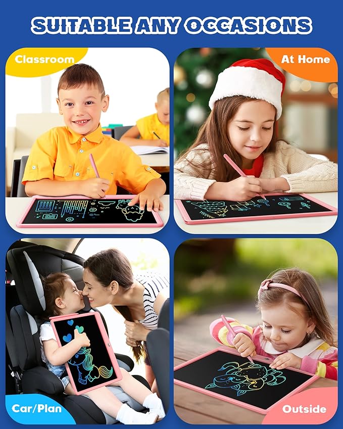 Bravokids 15 Inch LCD Writing Tablet for 3 Year Olds - Electronic Drawing Pad and Doodle Board as Educational Birthday Gifts for Girls and Boys (Pink)