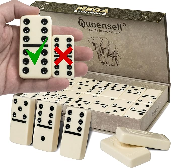 Mega Large 3" Dominoes Set for Adults and Kids – Dominoes Double 6 Classic Board Games – Double Six Domino Set with 28 Tiles and Gift Case, Juegos de Mesa (MEGA)