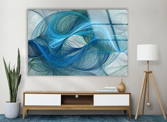 My Photostation.com 28Wx18H'' Blue Energy Abstract Wall Art – Fluid Motion Glass PrintTempered Glass Printing Wall Decor Large Wall Art Wall Hangings