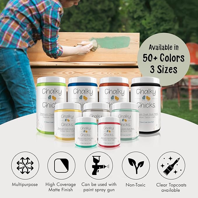 Chalky Chicks All-in-One Chalk Paint for Furniture or Cabinet -16FlOz-Matte Finish Mountain Green (Sage Green) for Metal, Wood Furniture Paint - No Sanding All-in-One for Home Decor & Crafts, USA Made