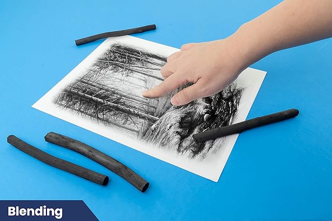Pacific Arc Large Vine Charcoal Stick 5/Pkg, Soft, Black, Thick Willow Charcoal for Sketching and Drawing