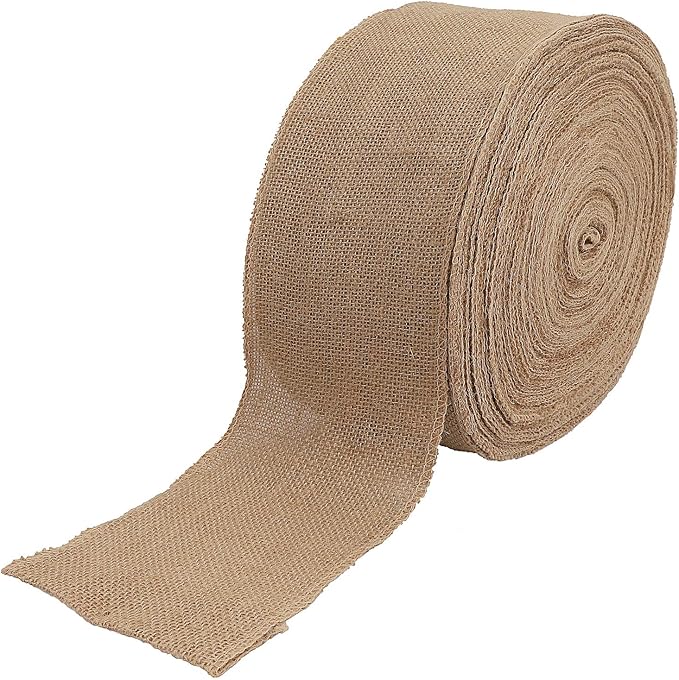 KINJOEK 5 Inch Wide 11 Yards Burlap Ribbon, Natural Jute Fabric Ribbon Crafts Ribbon for Christmas Wedding Gifts Burlap Fabric DIY for Decoration