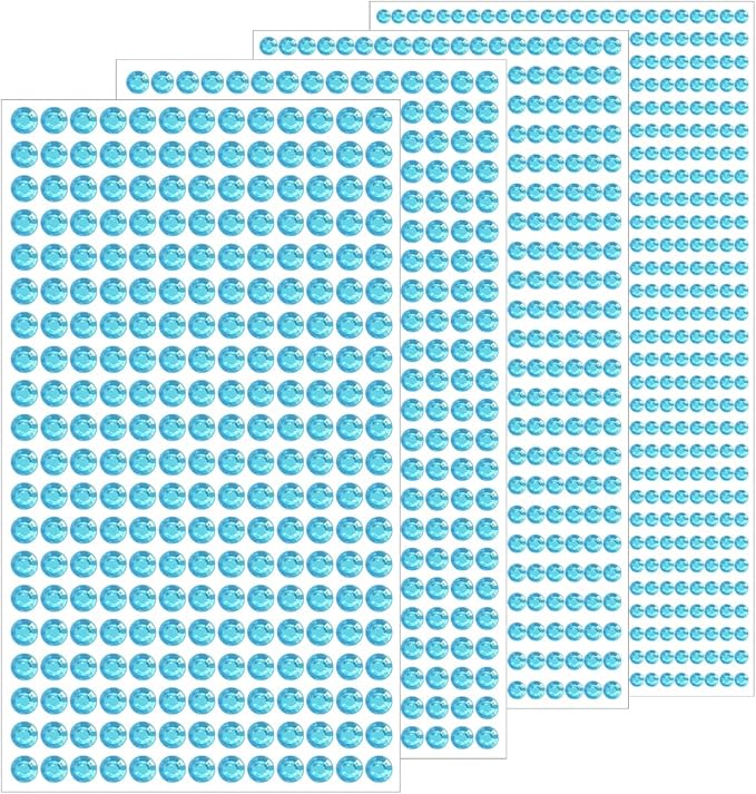 1799 Pcs 4 Sheets Rhinestone Stickers 3/4/5/6 mm Self Adhesive Rhinestones Gems for Face Eyes Makeup Hair Body (Aqua blue-3/4/5/6mm)