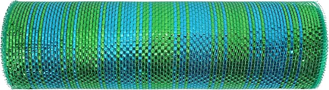 MEEDEE Peacock Ombre Deco Mesh 10 Inch Deluxe Wide Foil Metallic Xmas Mesh Christmas Tree Ribbon Ombre Mesh Ribbon for Christmas Tree, Wreaths, Garland, Gift Wrapping, Bows Making (30 Feet)