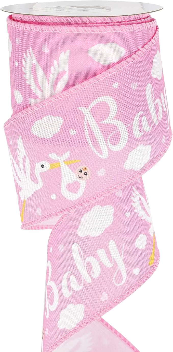 MEEDEE Pink Baby Ribbon for Baby Shower - 2.5 Inch Burlap Wired Ribbon for Diaper Cake, Welcome Home Baby Girl Shower Favors Gift Box Table Decor (10 Yards)
