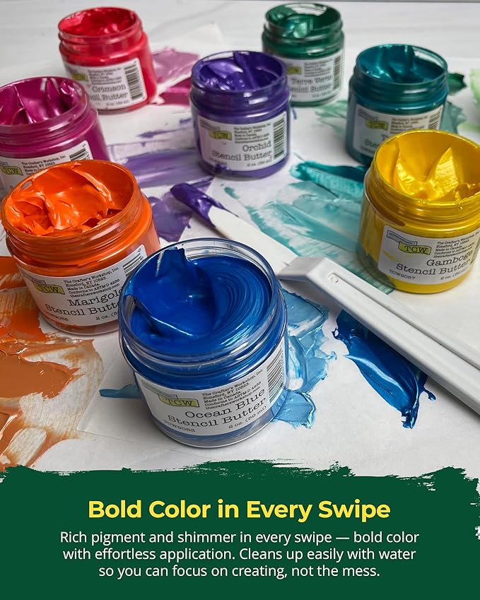 The Crafter's Workshop Stencil Butter - Mardi Gras Acrylic Paint Set - Boutique Metallic Texture Paste for Art, Canvas, Journals, & Cards - 4 x 2oz Jars