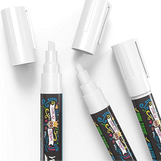 CHALKY CROWN Liquid Chalk Marker Pen - White Dry Erase Marker - Chalk Markers for Chalkboard Signs, Windows, Blackboard, Glass - 6mm Reversible Tip (10 Pack)