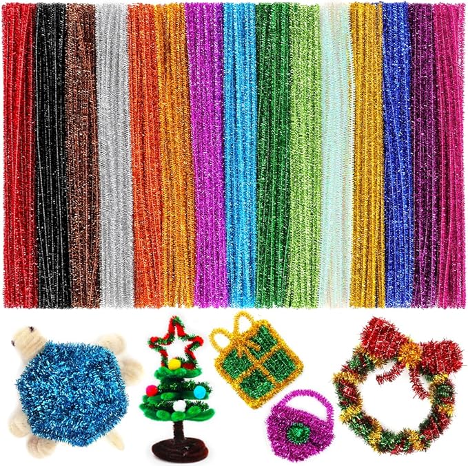 Eppingwin 200pcs Pipe Cleaners, Multi-Colored Pipe Cleaners Craft Supplies,15 Colors Chenille Stems for DIY Arts Crafts Project(Glitter Color)