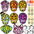 Renbuzhu 36PCS Dia De Los Muertos Crafts Bulk: Sugar Skull Paper Suncatchers DIY Kit for Day of The Dead Halloween Party Activities Decorations, Window Stained Glass Effect Art Supplies