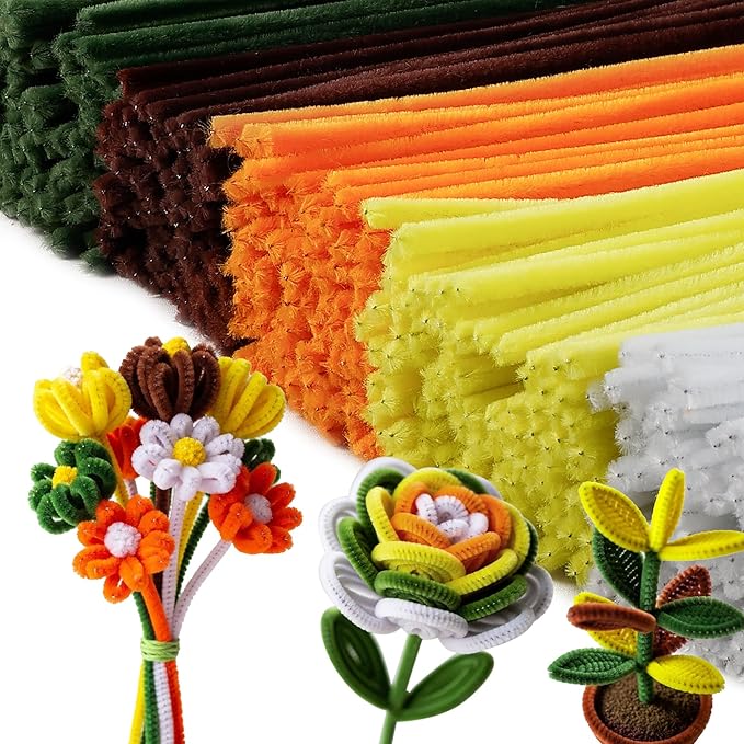Caydo 500 Pieces Yellow Flowers Pipe Cleaners, Chenille Stems, Pipe Cleaner Crafts for DIY Art and Craft Projects Creative Gift Party Decorations