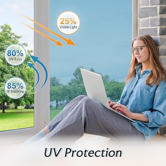 DOWELL One Way Window Privacy Film with 3 Tools Window Tint for Home Sun Blocking Heat Control Anti UV Reflective Mirror Covering See Out Not in for House and Office Silver 23.6" X 78.7"
