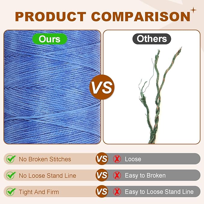PATIKIL 284 Yard Flat Waxed Thread 150D 1mm Leather Sewing Cord for Repairing Shoes Bags Wallets Jewelry Making DIY Leather Craft, Bright Blue