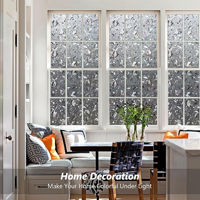 Kromapolis Window Film, Window Privacy Film Frosted, Vinyl Glass Covering, Stained Glass Decorative Film, Static Window Clings, Non-Adhesive (Grayish Black, 35.4 x 157.4 inch)