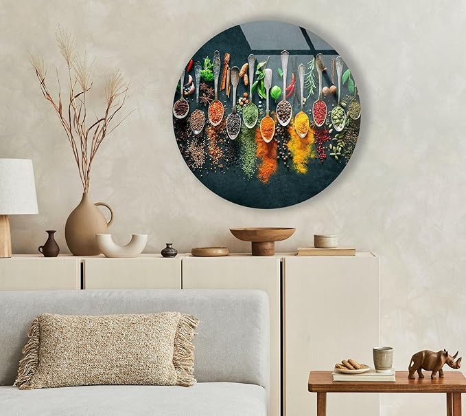 My Photostation.com 60WX40H'' Spoon Spices Glass Wall ArtTempered Glass Printing Wall Decor Large Wall Art Wall Hangings