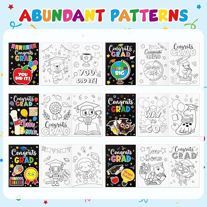 JAPBOR Kindergarten Graduation Coloring Book - 24PCS Mini Preschool Graduate Color Books Bulk for Party Favor, Congrats Grad Small Colour Page for Graduate Gifts Class School Drawing Painting Game
