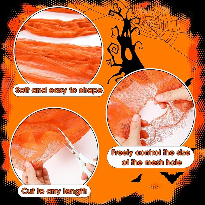 Boao Halloween Cheese cloth 85 x 394 Inch Orange Cheesecloth Roll for Crafts Large Cotton Muslin Gauze Fabric for Halloween Outdoor & Indoor Spooky Decoration