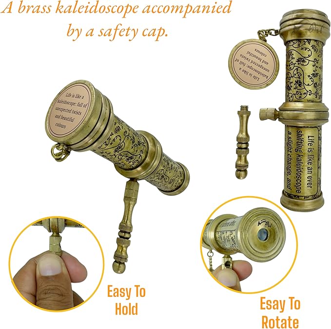 Handcrafted Brass Kaleidoscope – Vintage Nautical Collectible Gift for Kids, Teens & Adults – Sentimental Keepsake with Greeting Card – Educational Toy & Home Décor Accent – Timeless Pattern Design